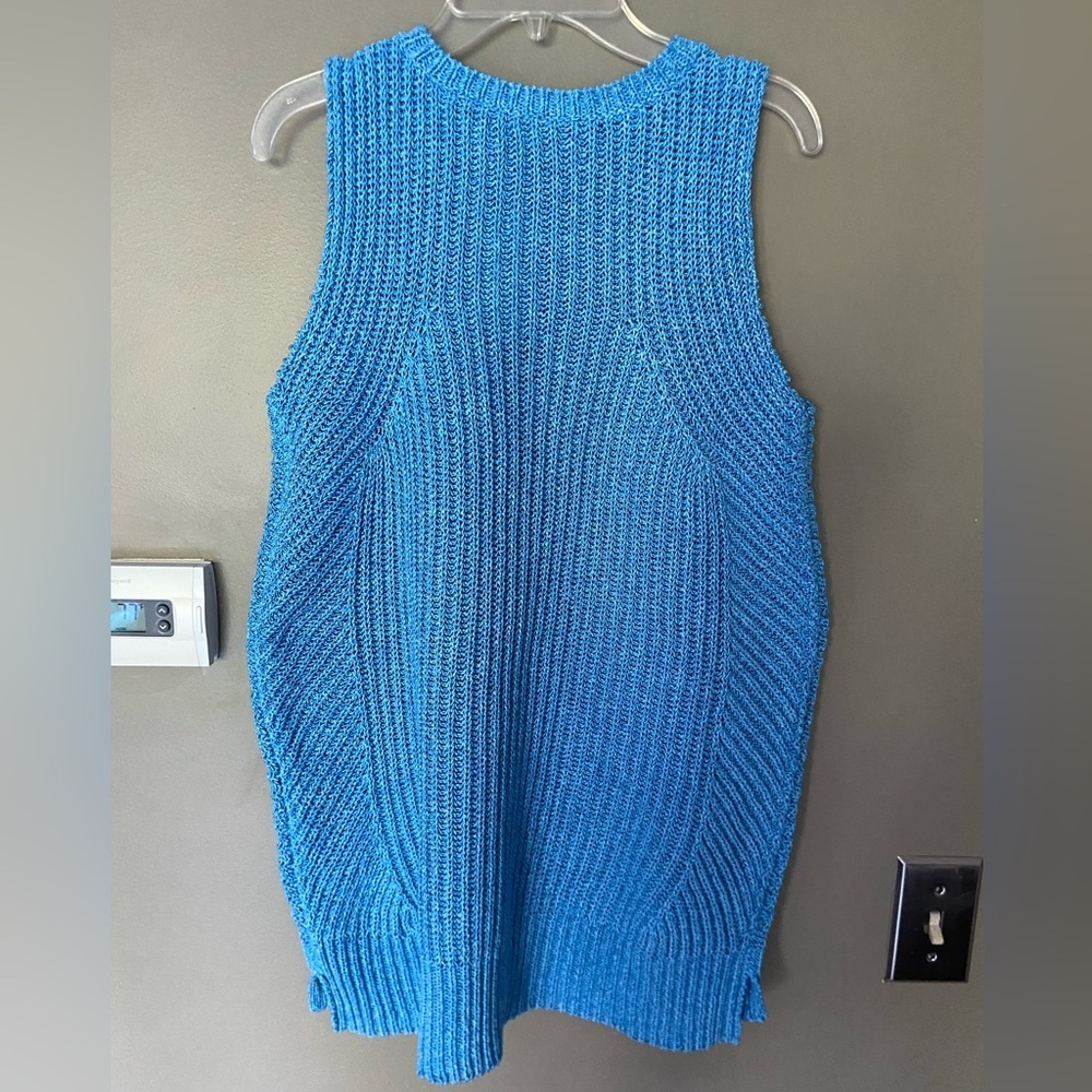 NWT J. MCLAUGHLIN Sweater Vest Blue Amber Woven Top Sleeveless Italian Yarn Sz L - Picture 3 of 9